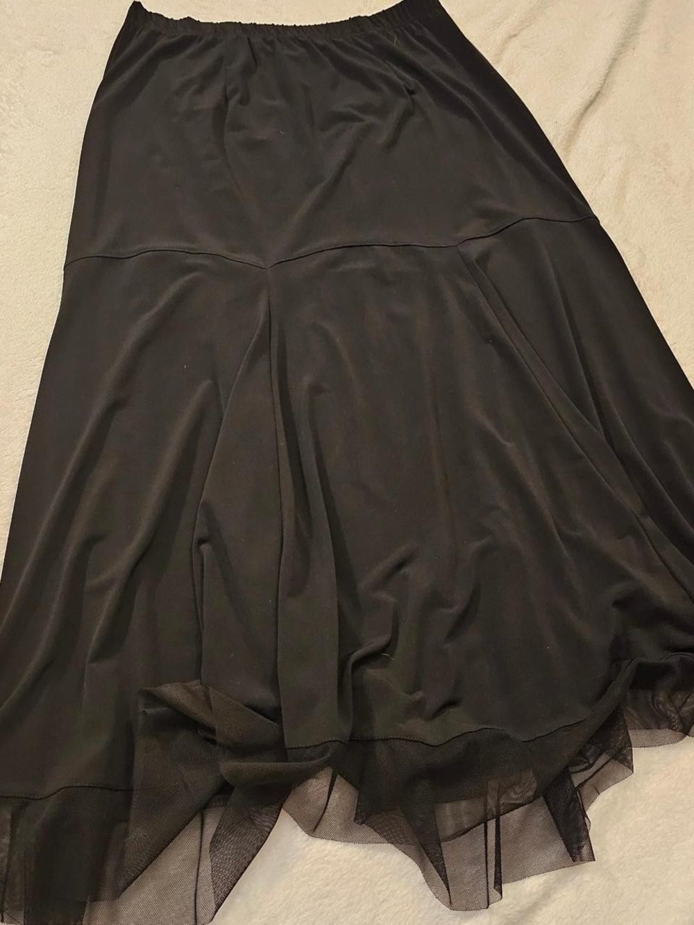 Clara Sun Woo Black A-Line Midi Skirt with Sheer Hem